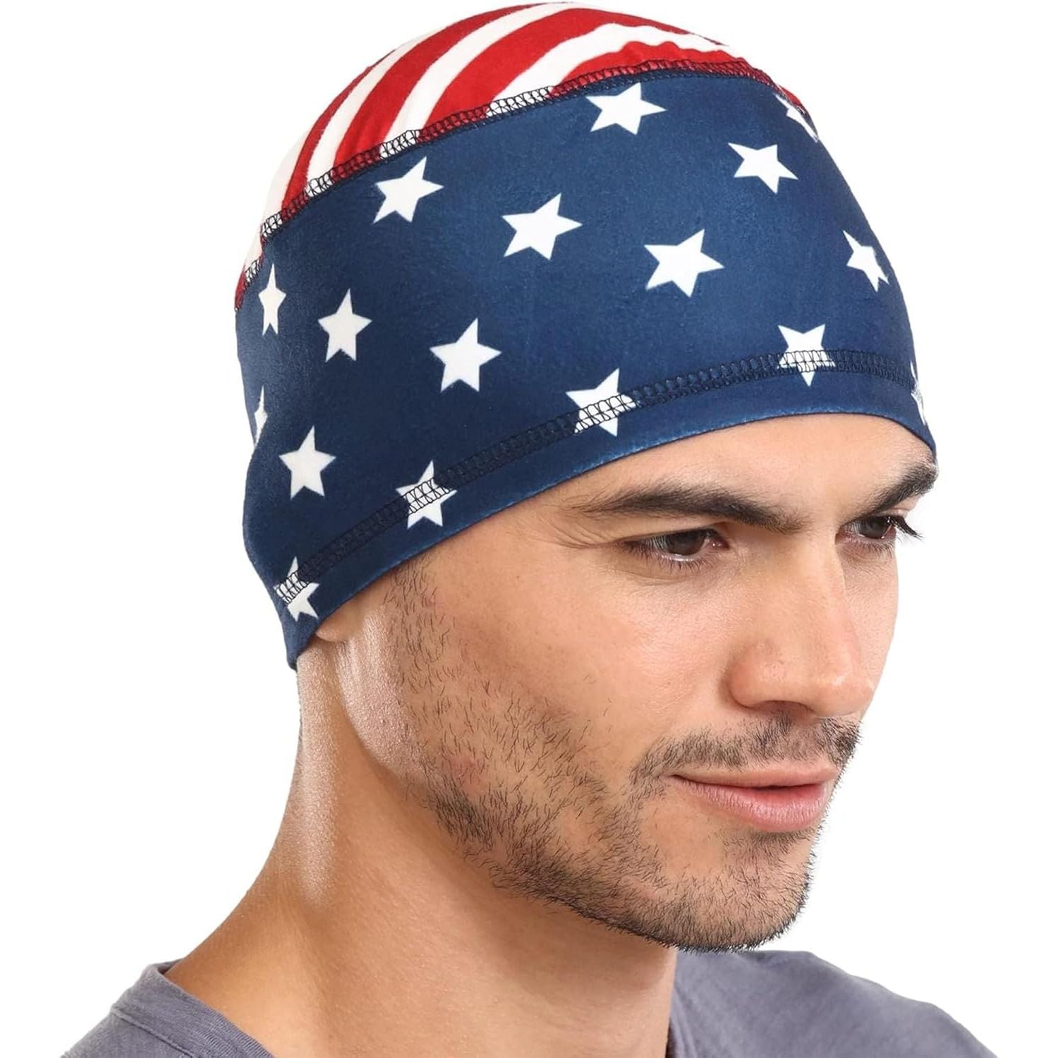 Buy now Cooling Skull Cap for Men - Hard Hat Liner, Cycling Cap, Head Caps for Men, Helmet Liner for Motorcycle One Size Stars and Stripes at indiglob india
