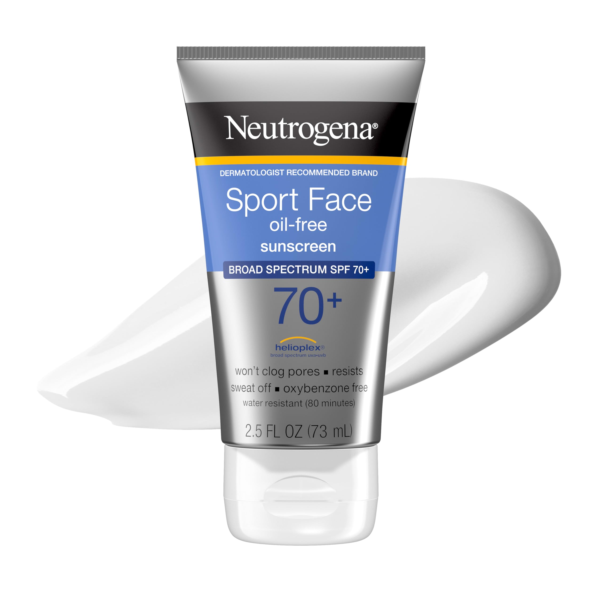 Neutrogena Sport Face Sunscreen Lotion SPF 70+, 2.5 fl. oz | Sweat- and Water-Resistant, Broad Spectrum UVA/UVB Protection, Oxybenzone-Free, Good for Active Lifestyles
