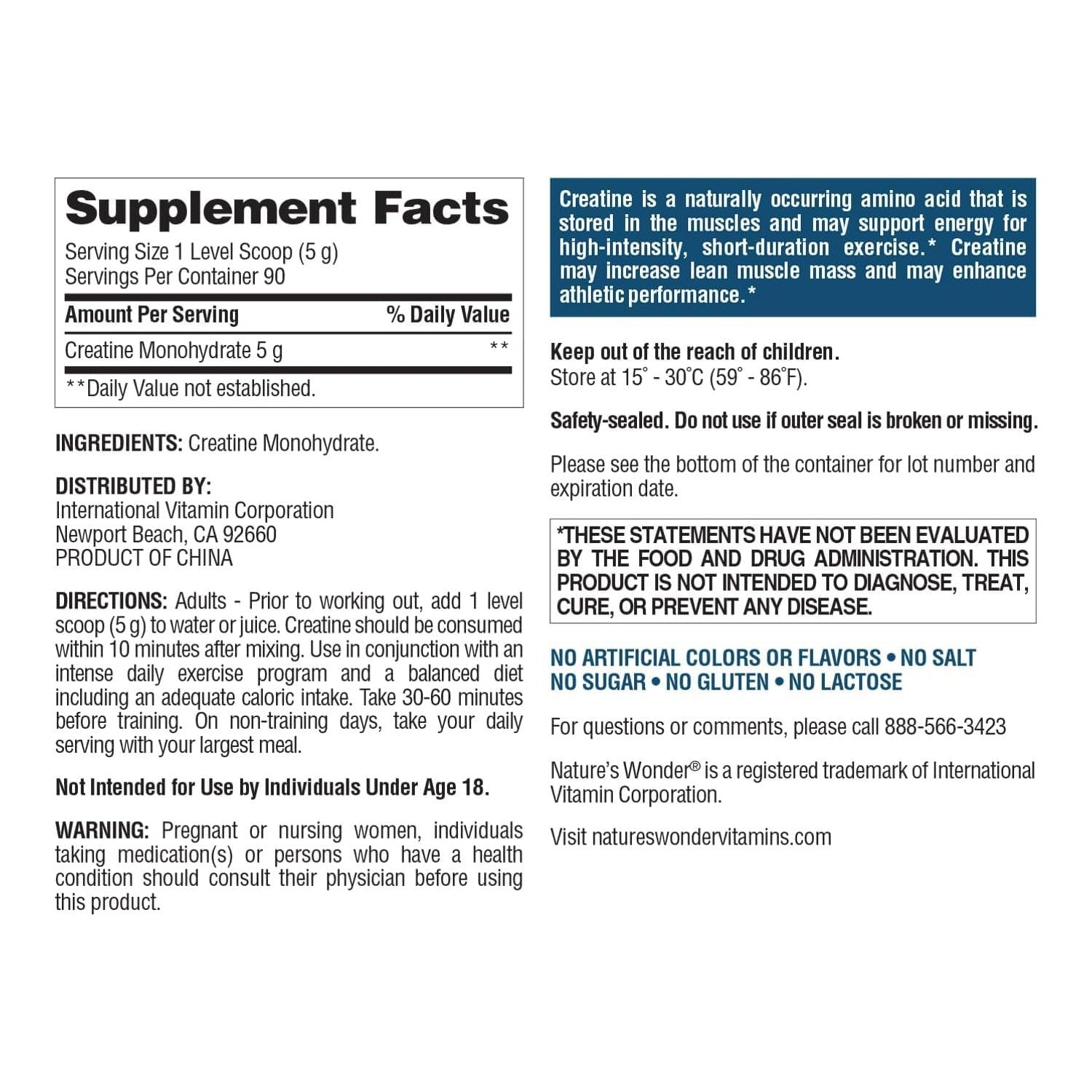 Nature's Wonder Micronized Creatine Monohydrate Powder, 90 Servings | 5g Pure Creatine per Serving, Unflavored, Gluten-Free, Lean Muscle, Strength, Recovery Support for Women & Men, RD-Formulated