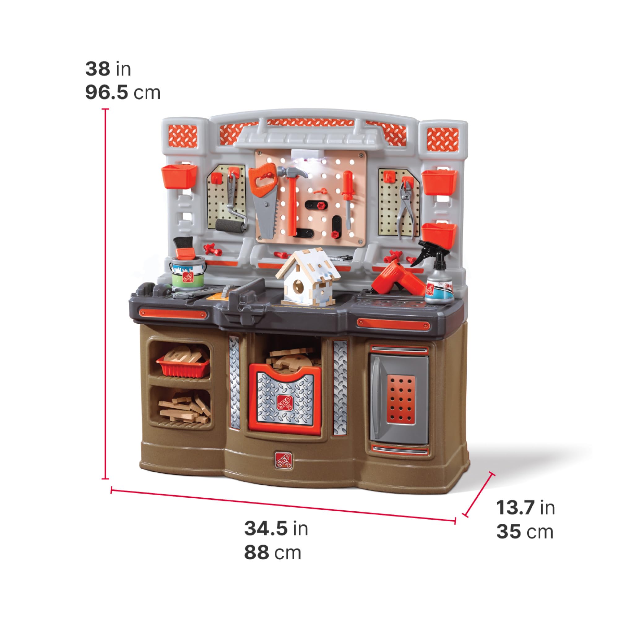 Buy now Step2 Big Builders Pro Workshop for Kids, Indoor/Outdoor Tool Bench for Children, Interactive Play with Sounds, Includes 45 Piece Toy Accessory Kit, Made of Durable Plastic, For Toddlers 3+ Years Old at indiglob india