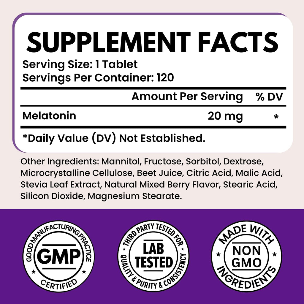 VITBOOST Melatonin 20mg Fast Dissolve Sleep Aid Tablets for Adults - 120 CT