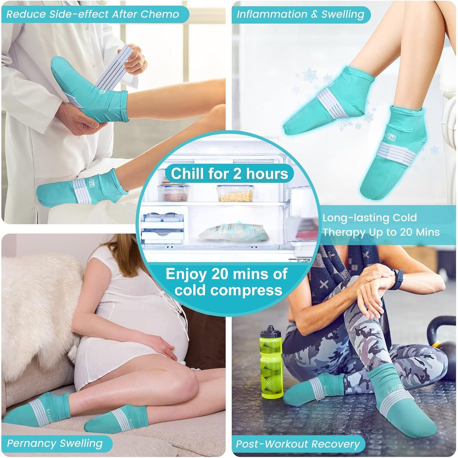 Buy now SuzziPad Cold Therapy Socks with Reusable Gel ice Packs - Achieve Relief from Sprains, Muscle Pain, Bruises, Swelling, Edema, Chemotherapy, Arthritis, Post Partum Foot (S/M) at indiglob india