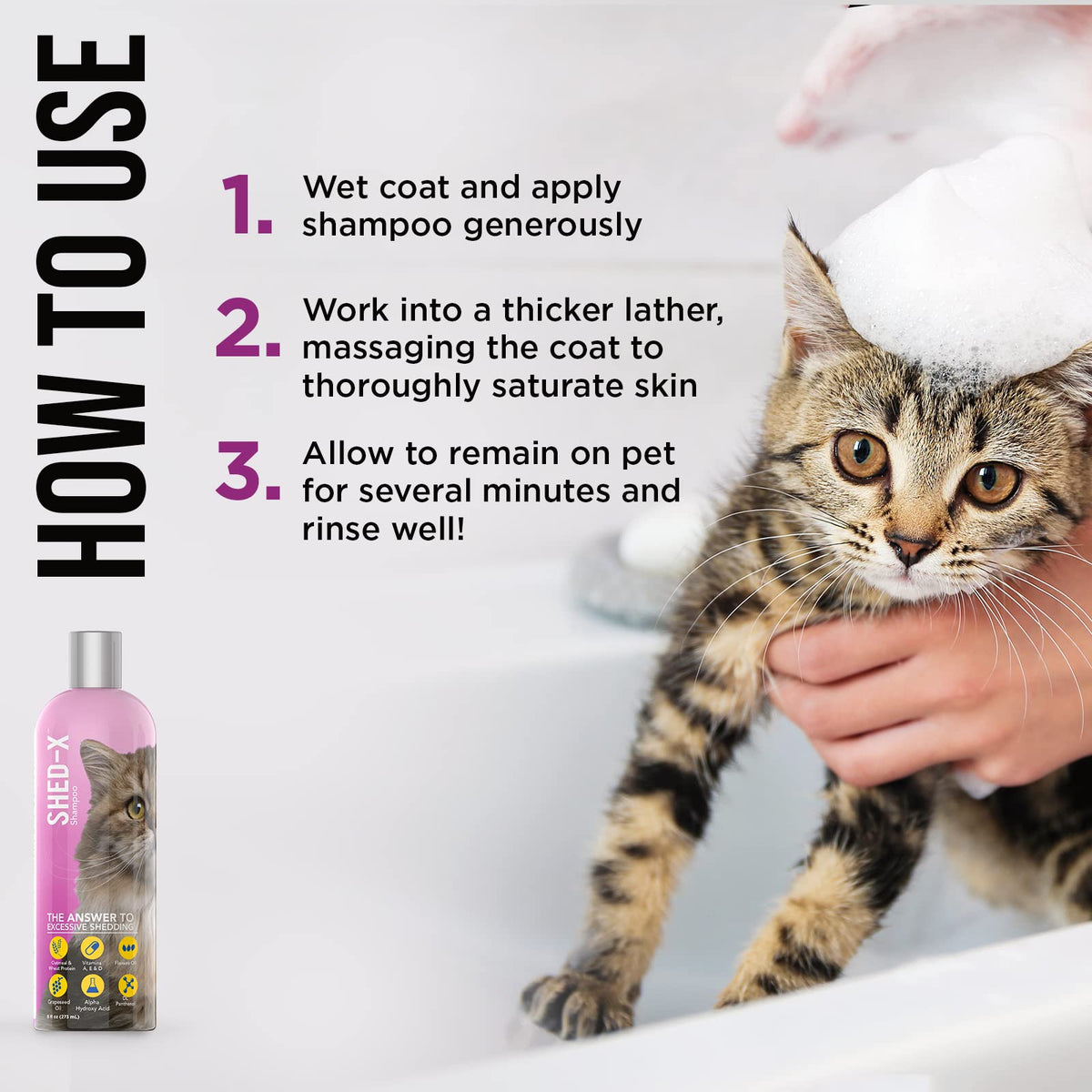 Shed-X Shed Control Shampoo for Cats, 8 oz, Vitamins & Antioxidants