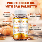 SCOLA Pumpkin Seed Oil with Saw Palmetto,3200mg/Serving,300 Softgels | Cold-Pressed with Essential Fatty Acids & Phytosterols ,Supports Hair , Immune,Bladder & Prostate Health ,Non-GMO