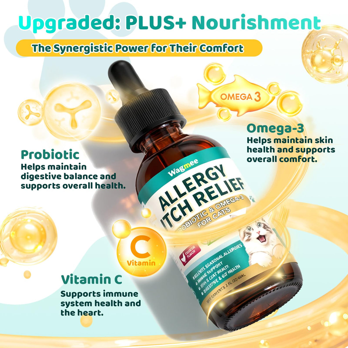 Allergy Relief for Cats, Cat Itchy Skin Relief - Omega 3 & Probiotic, 60ml
