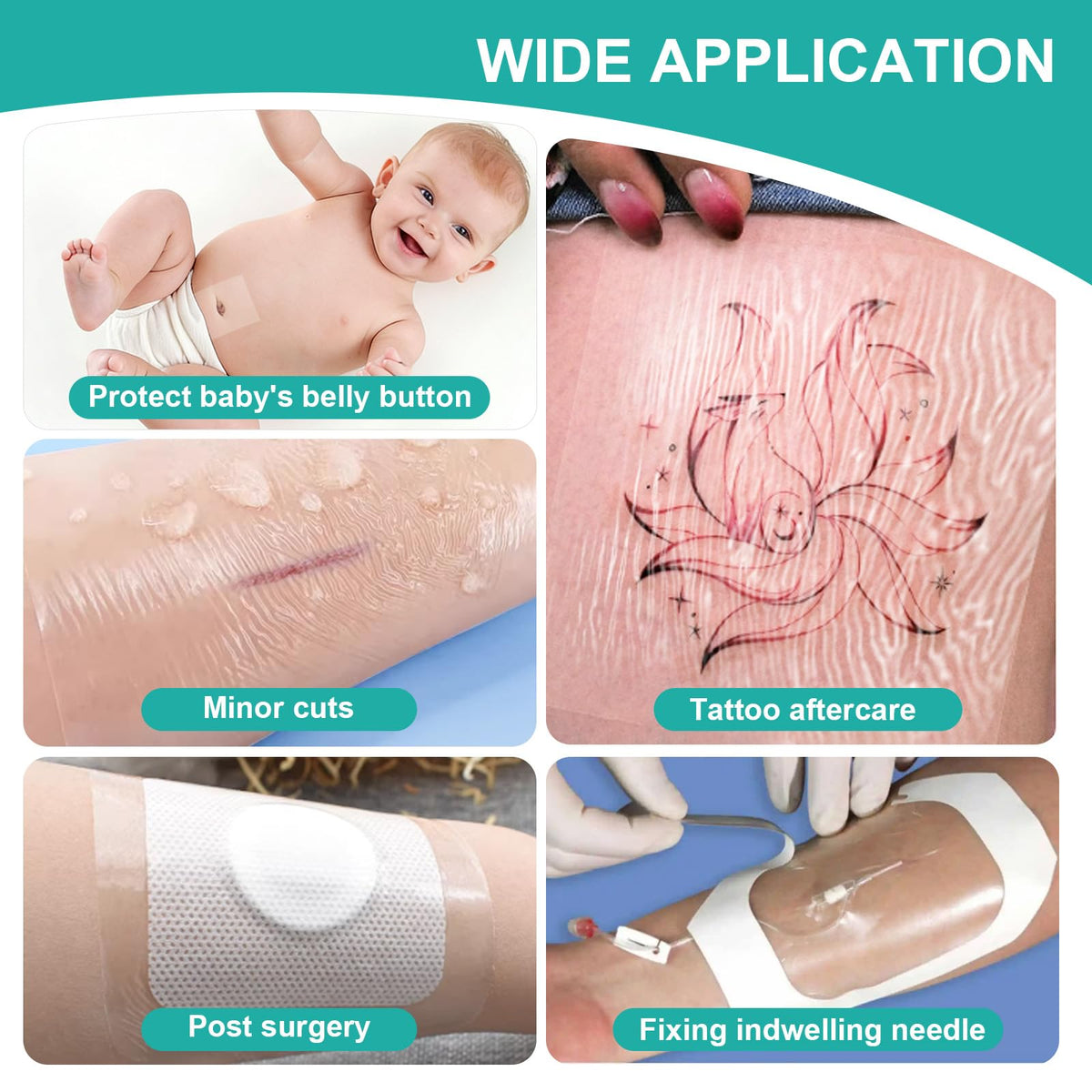 50PCS Transparent Film Dressing, 4" x 4.75" (20 PCS)+2.38" x 2.75" (30 PCS),Waterproof Clear Adhesive Bandages for Wound Care, IV Shield & Tattoo Aftercare