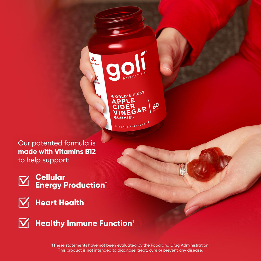 Goli Apple Cider Vinegar Gummies - Worlds First ACV Gummy with Vitamin B12, Beetroot & Pomegranate - Vegan, Non-GMO, Gluten-Free, 120 Count (2 Pack)