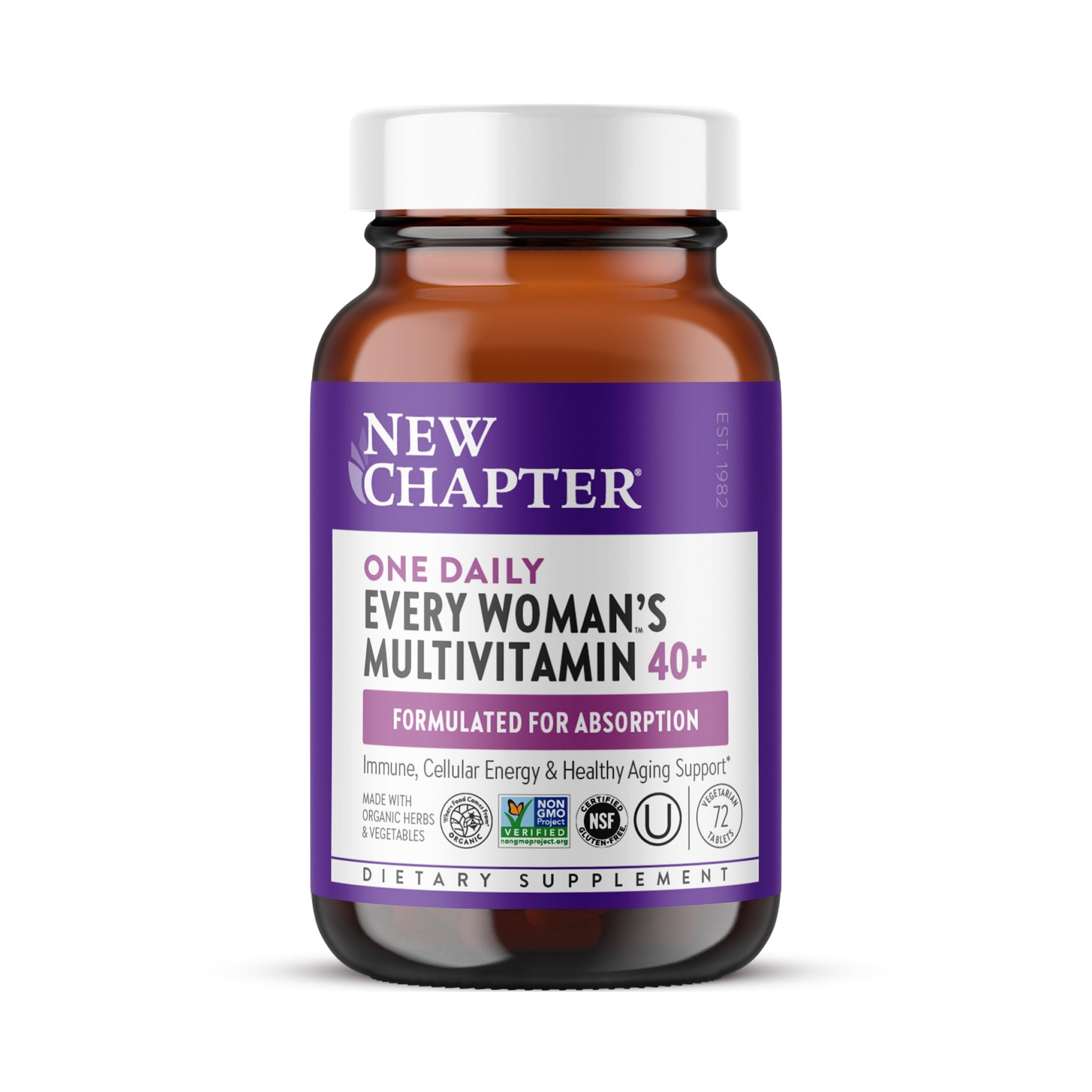 New Chapter Every Woman's One Daily 40+ Multivitamin, 72 Tablets | Supports Immune, Bone, Skin, and Cellular Energy Health, Non-GMO, Gluten Free, Dairy Free, Vegetarian and Kosher