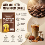 Mushroom Coffee, 2000mg Organic Instant Coffee with 6 Adaptogenic Mushrooms (Lion’s Mane & Turkey Tail), with MCT Oil & Coconut, for Focus, Energy, Digestion & Immune Support, 30 Servings
