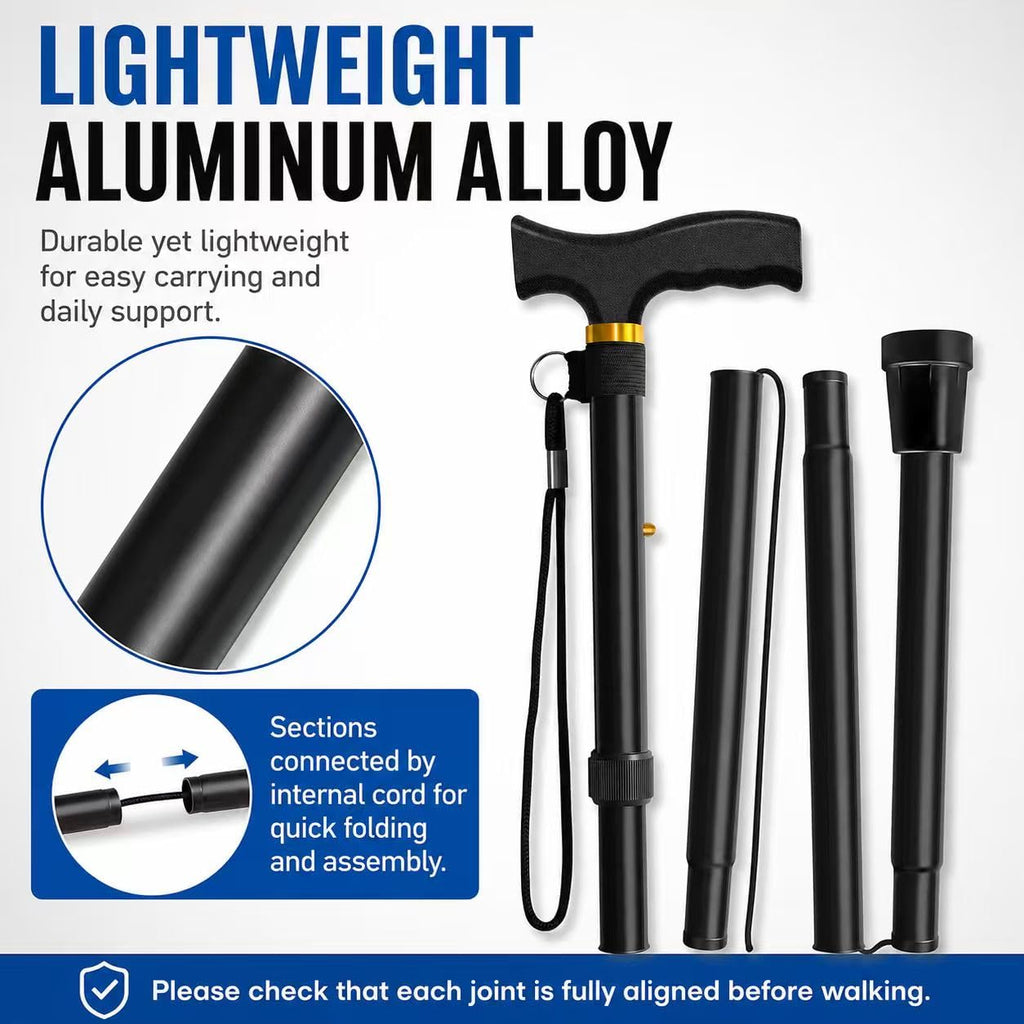 Folding Cane, Walking Poles with Adjustable Height, Canes for Men, Women and for The Elderly, Aids for People WithLlimited Mobility(Black)