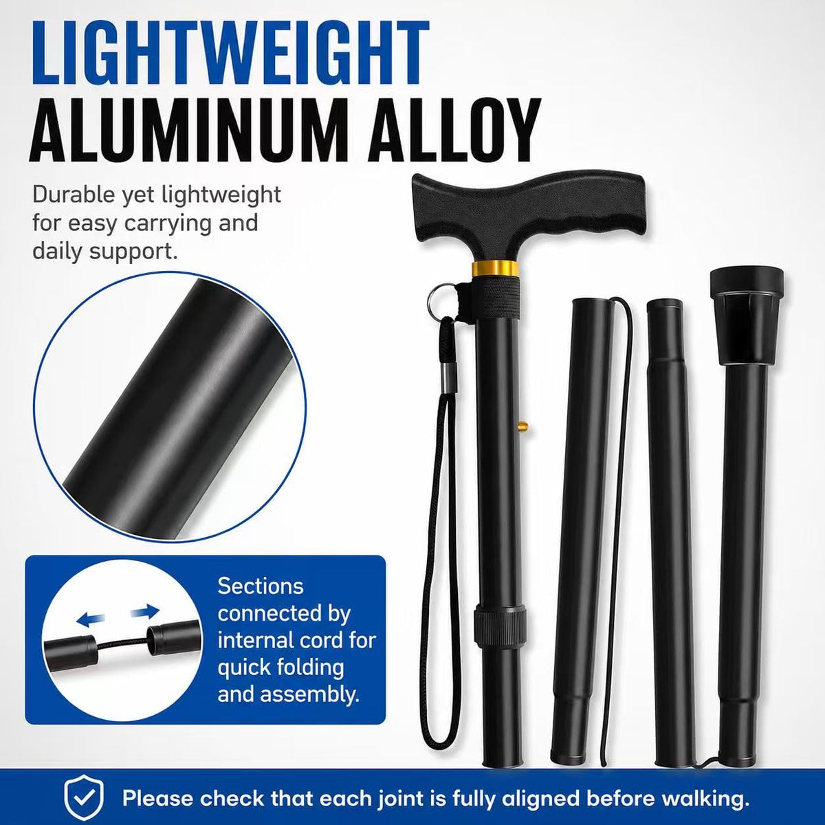 Folding Cane, Walking Poles with Adjustable Height, Canes for Men, Women and for The Elderly, Aids for People WithLlimited Mobility(Black)