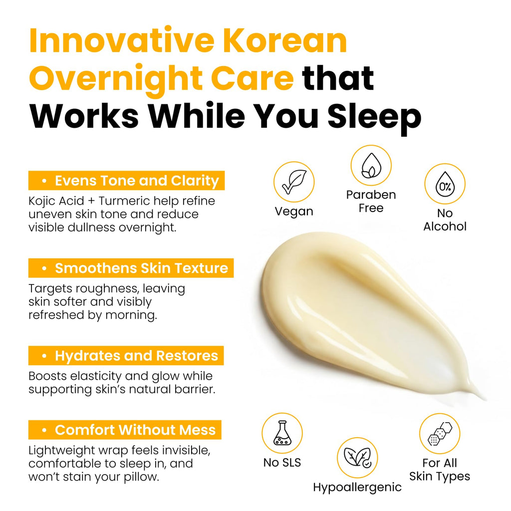 QUIA Turmeric + Kojic Acid Overnight Wrapping Mask – Hydration Mask for Glowing Skin – Evens Tone, Soothes Redness and Improves Skin Texture – Korean Skincare 75ML