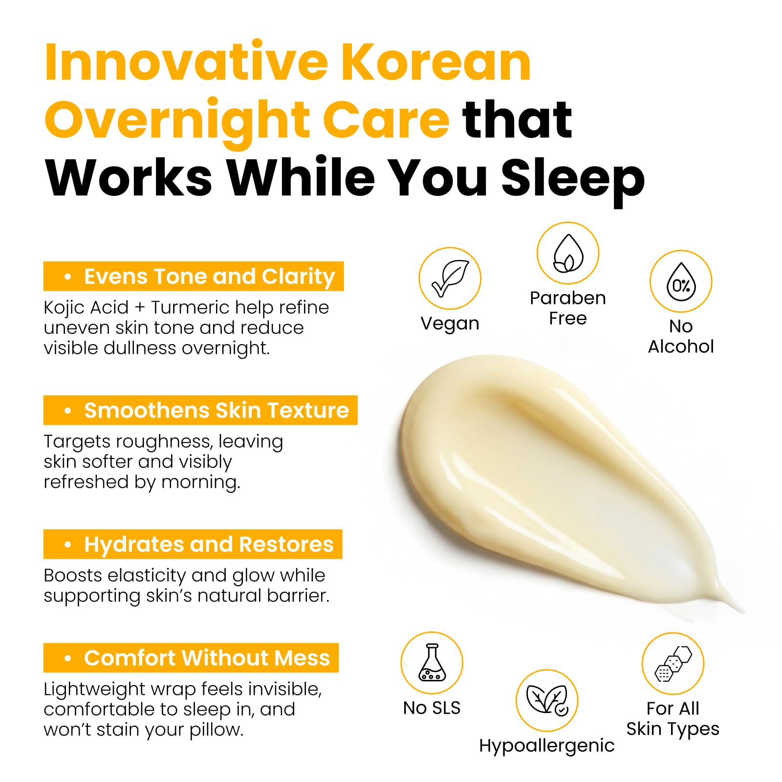 QUIA Turmeric + Kojic Acid Overnight Wrapping Mask – Hydration Mask for Glowing Skin – Evens Tone, Soothes Redness and Improves Skin Texture – Korean Skincare 75ML