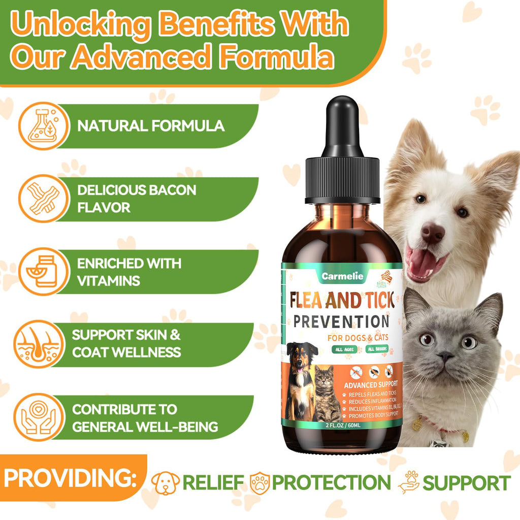 Oral Flea and Tick Prevention for Dogs and Cats with Vitamin 60ml- Bacon