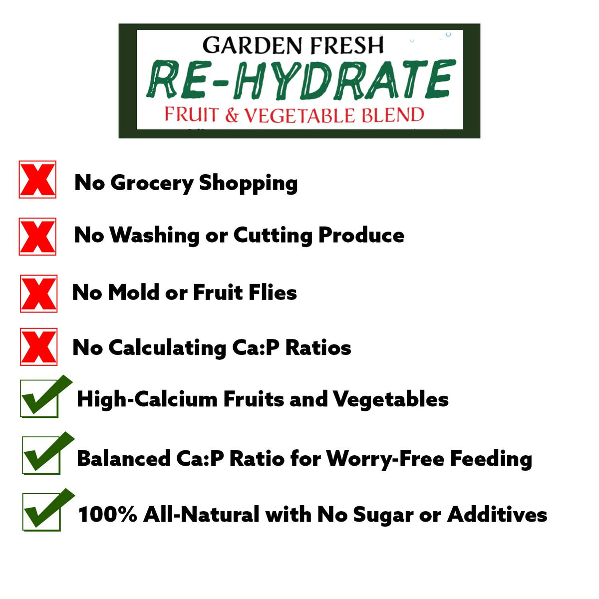 Exotic Nutrition Garden Fresh Re-Hydrate - High Calcium Dried Fruit & Vegetable Mix - for Sugar Gliders, Marmosets, Parrots, Conures, Iguanas, Turtles, Lizards, Bearded Dragons, & Other Small Pets