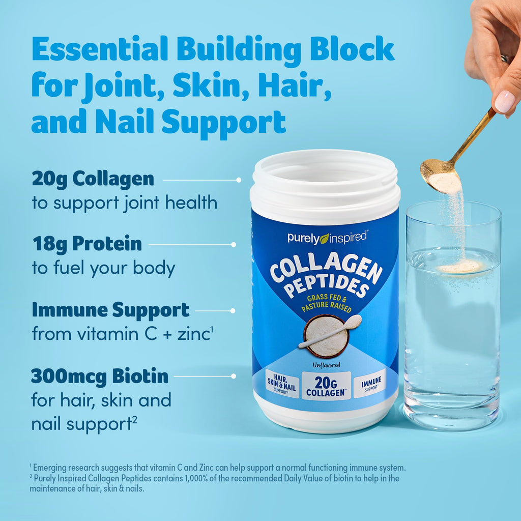 Purely Inspired Collagen Powder for Women & Men, Unflavored (20 Servings) | 20g Hydrolyzed Collagen Peptides Protein Powder - Grass-Fed & Pasture Raised Supports Hair, Nail, Skin, Bone, & Joint Health