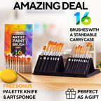 Acrylic Paint Brush Set of 16, Artist Paint Brushes for Acrylic Painting