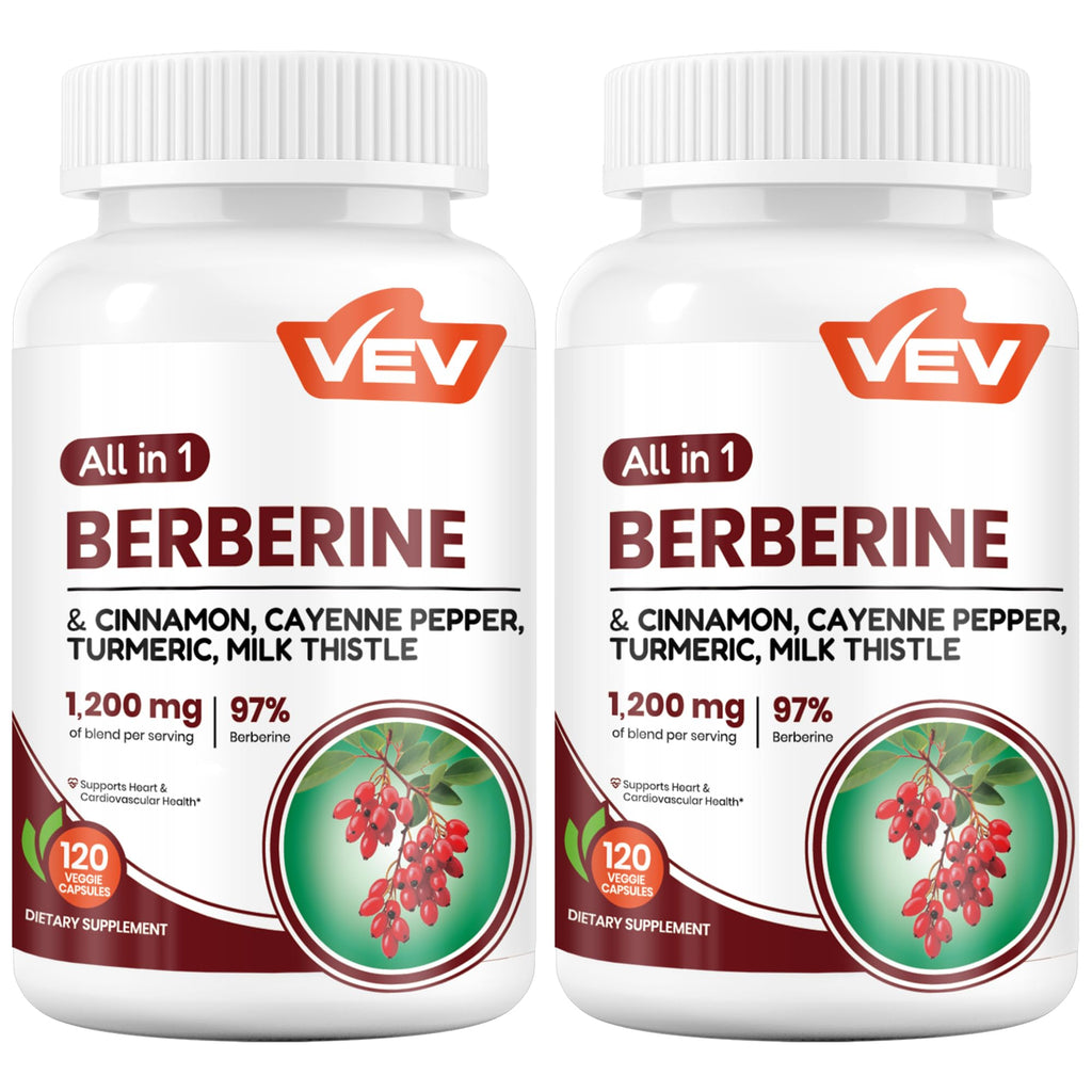 VEV Berberine Supplement with Ceylon Cinnamon, Cayenne Pepper, Turmeric, Milk Thistle – 120 Capsules