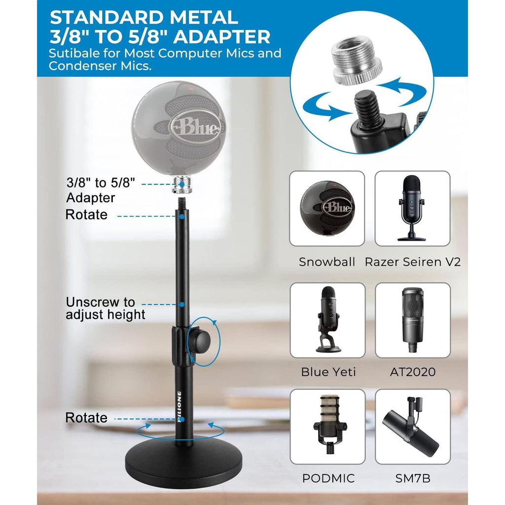 Buy now BILIONE Multifunctional Desktop Microphone Stand, Adjustable Mic Stand Desk with Pop Filter, Shock Mount, Microphone Clip, 5/8" to 3/8" Metal Screw Adapter at indiglob india