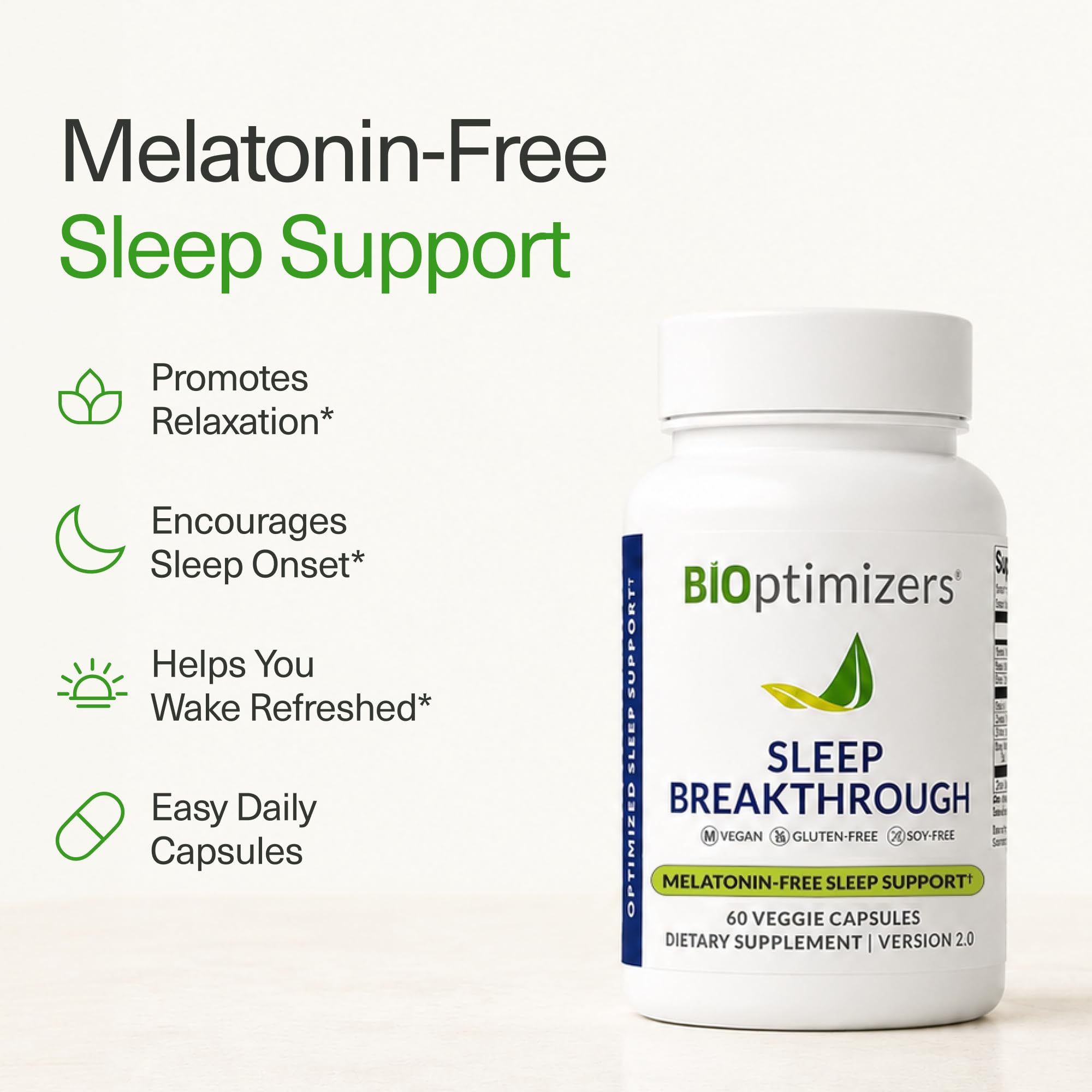 BIOptimizers Sleep Breakthrough Capsules - Natural Support Supplement | Calming Relief Aid for Adults | Non-Habit Forming | 60 Capsules