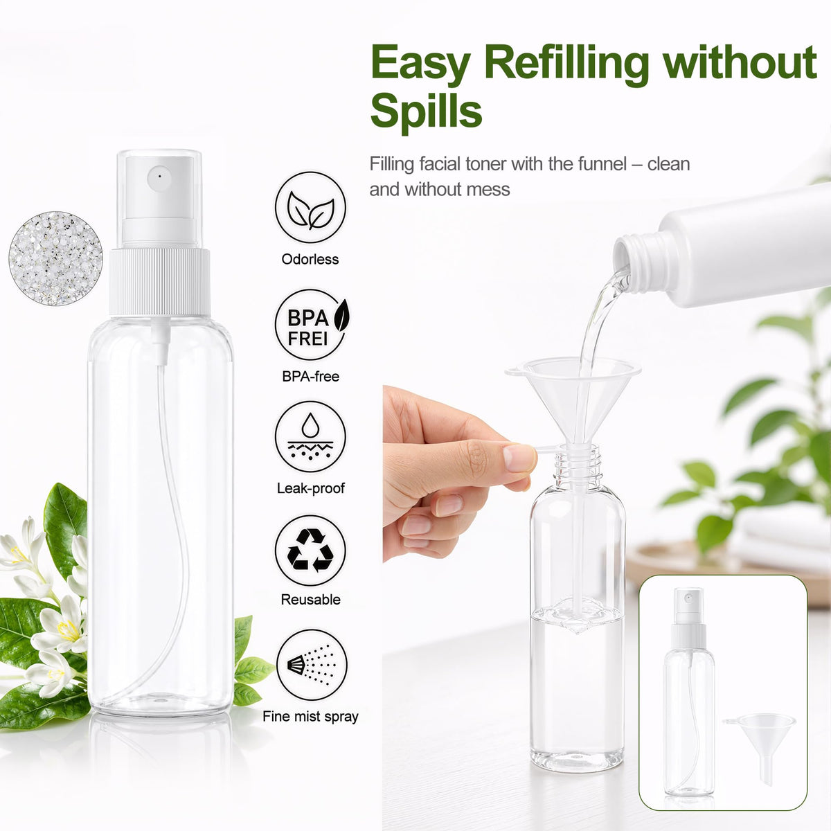 5-Pack Spray Bottles 3.4oz, Small Spray Bottle Empty Clear Plastic Bottle