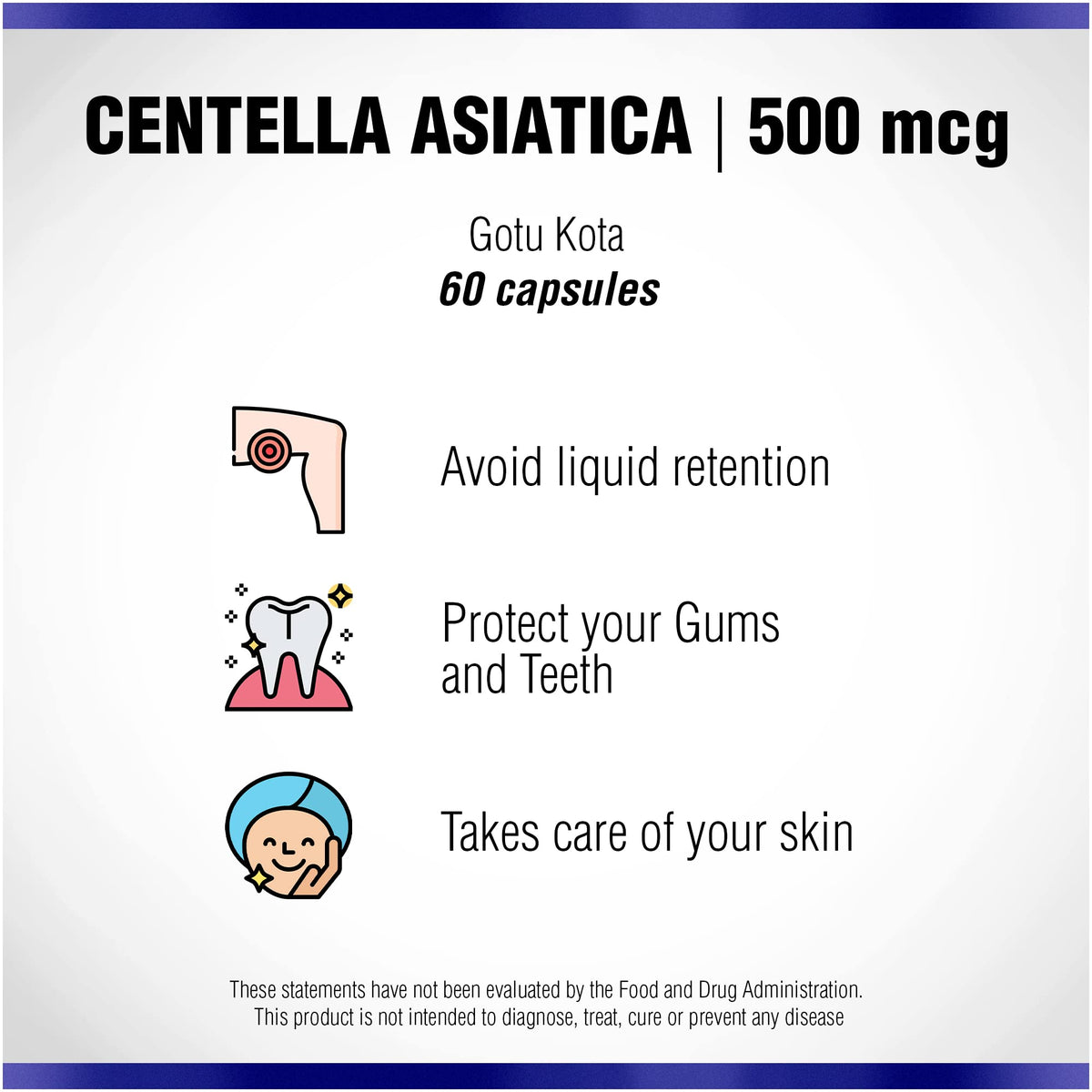 Centella Asiatica 500 mg 60 Capsules by Natural Systems - Gotu Kola Herb Moisturizer for Your Skin - Extract Also Beneficial for Calming Mind Tiredness