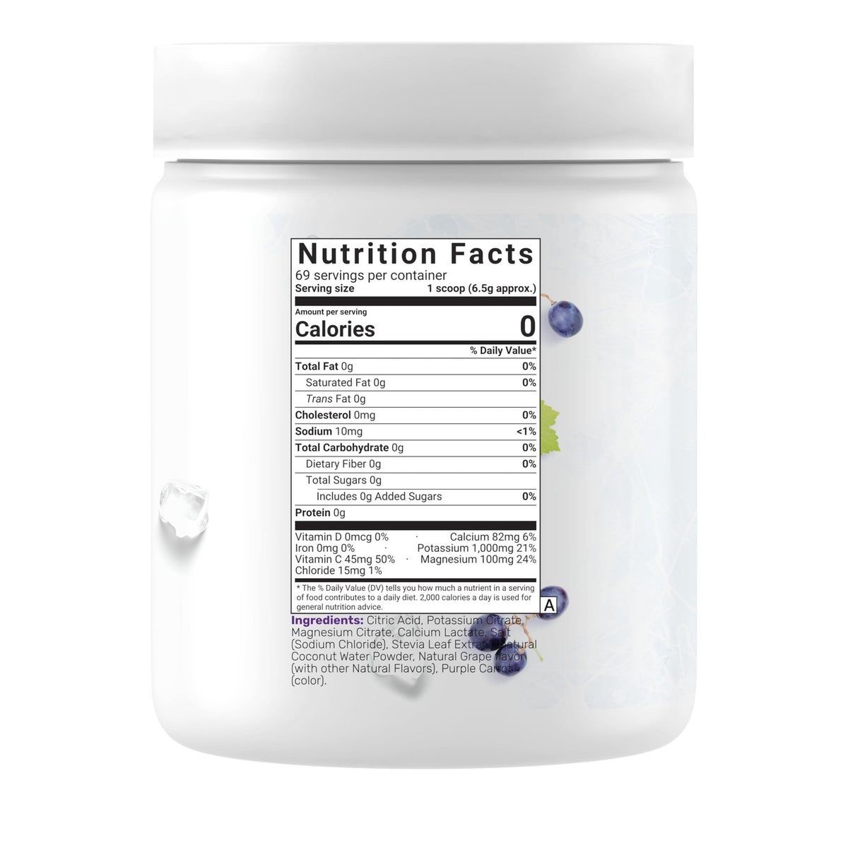 Electrolytes Powder, 1lb (69 Servings) – No Sugar, Low Sodium, ICY Grape Flavor – Rapid Hydration Supplement Drink Mix – High Potassium 1,000mg with Natural Coconut Water, Magnesium, & Vitamin C*