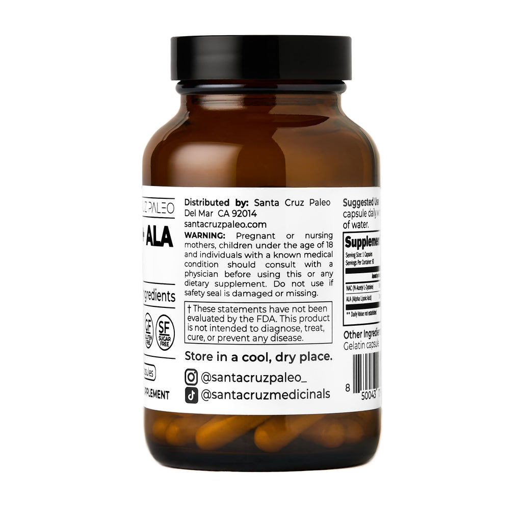 Santa Cruz Paleo, NAC + ALA Caps, NAC Supplement and Antioxidant Complex with Alpha Lipoic Acid and N-Acetyl Cysteine, Cellular Support and Nutrient Balance, Gluten Free, Keto, Paleo, 60 Capsules