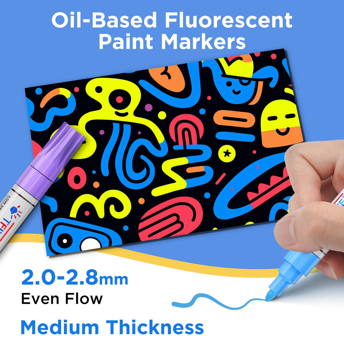 TFIVE Fluorescent Paint Markers, 8 Colors Neon UV Paint Pens for Blacklight
