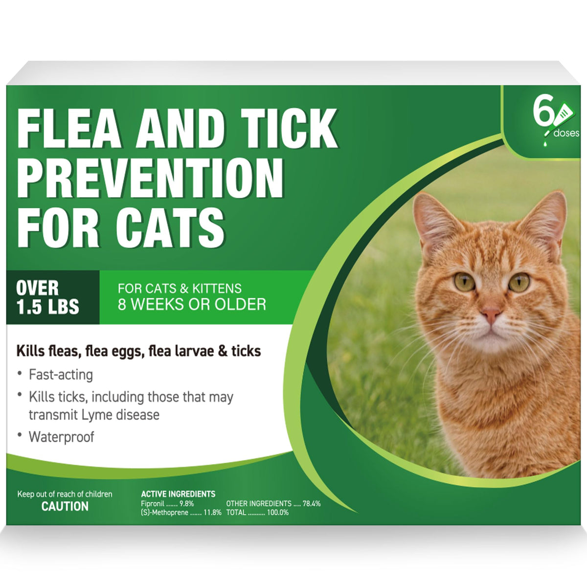 Plus Cat Flea and Tick Treatment | 6-Month Supply, Over 1.5 lbs | Flea Treatment for Cats & Kittens | 24-Hour Activation, Waterproof, 30-Day Protection
