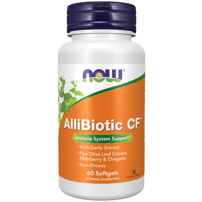 NOW Supplements, AlliBiotic CFƒ?›, with Garlic Extract, Olive Leaf Extract, Elderberry & Oregano, Non-Drowsy Formula, 60 Softgels