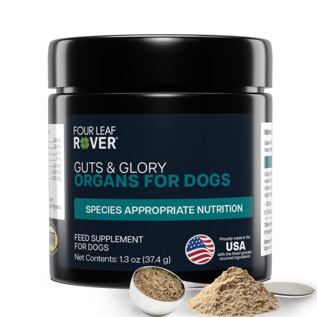 Four Leaf Rover Guts & Glory - Freeze Dried Organs for Dogs - with 100% Grass-Fed New Zealand Beef - Rich in Minerals - Veterinarian Formulated - 30 Large Dog Servings