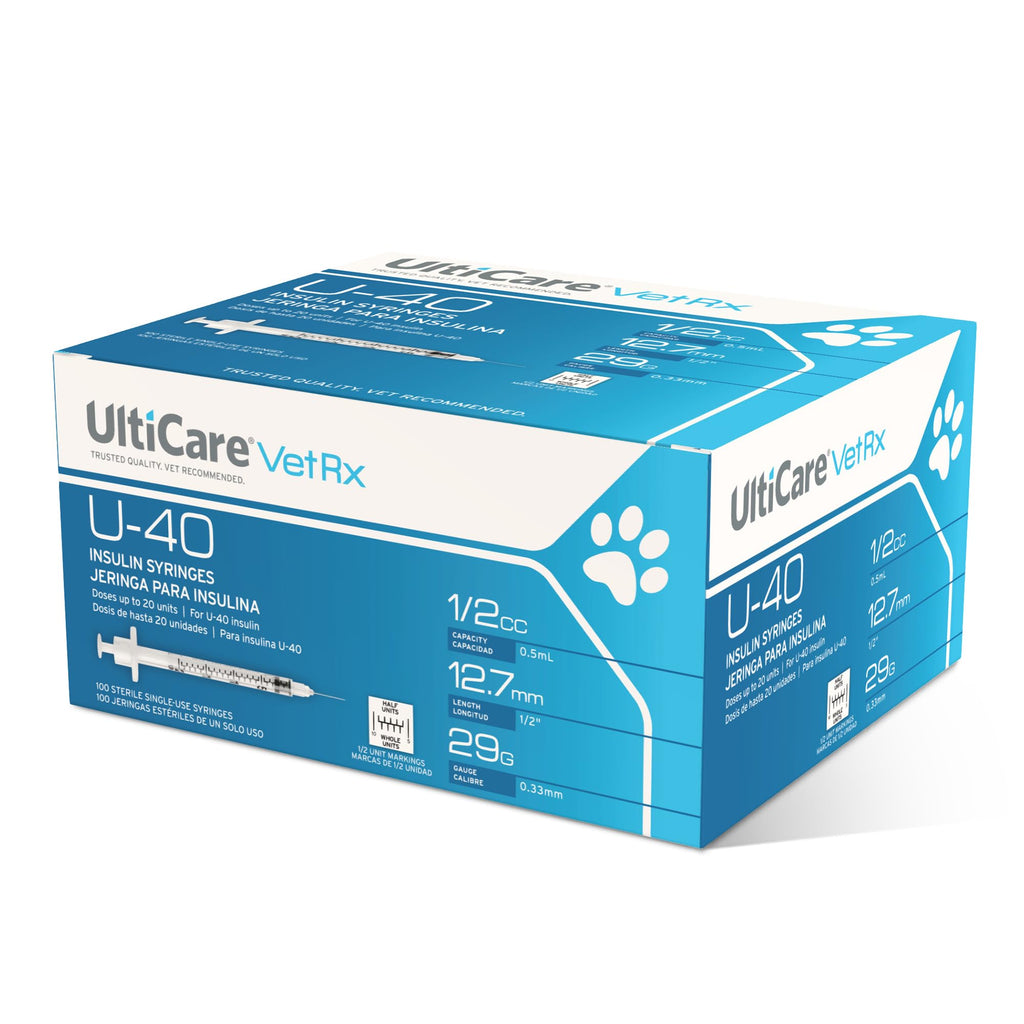 UltiCare VetRx U-40 Pet Insulin Syringes, 1/2cc, 29G x 1/2", 100 Ct