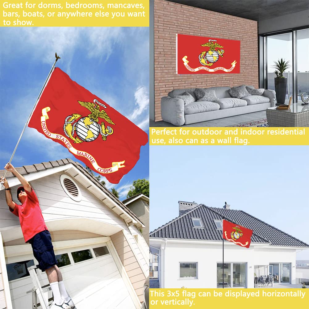 3x5ft Double Sided US Marine Corps Flag Outdoor Heavy Duty Polyester with 2 Brass Grommet