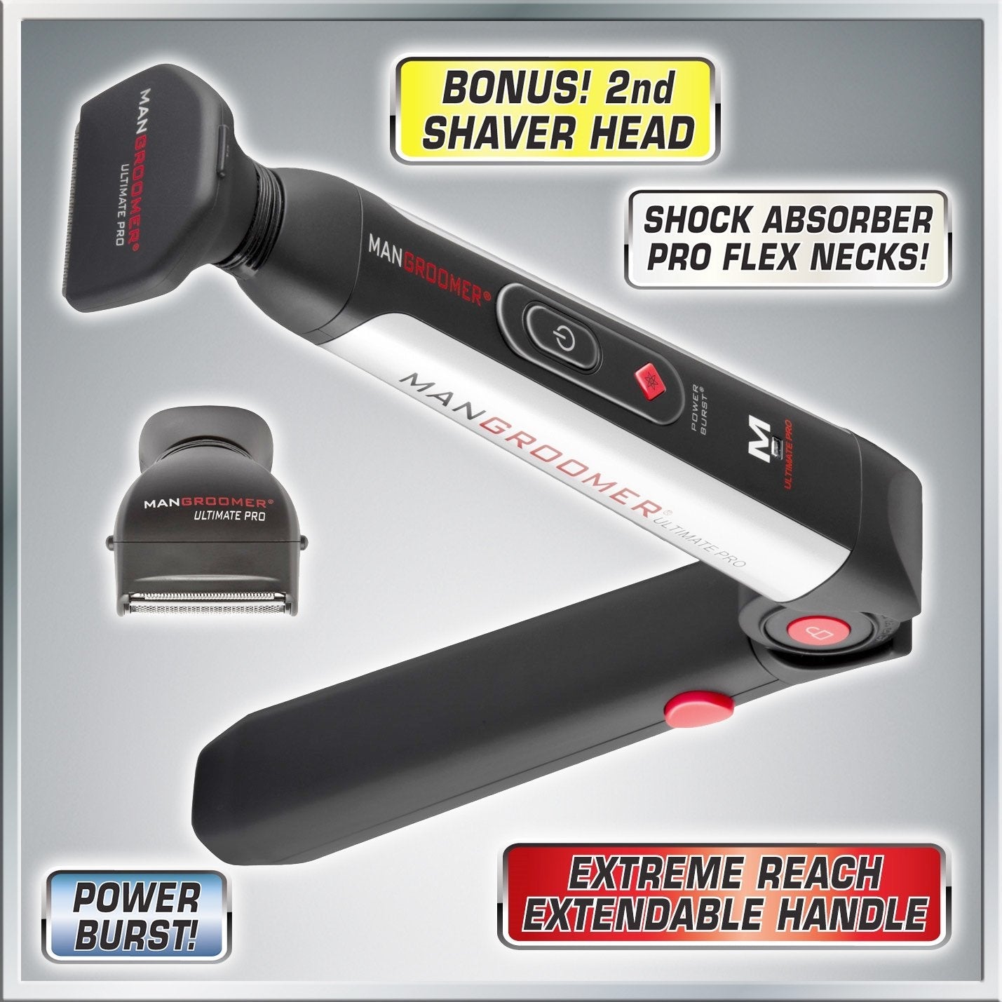Buy now MANGROOMER - ULTIMATE PRO Back Shaver with 2 Shock Absorber Flex Heads, Power Hinge, Extreme Reach Handle and Power Burst at indiglob india