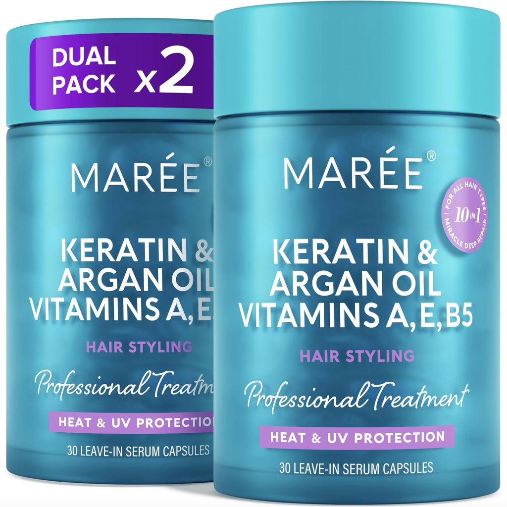 MAREE Hair Serum for Frizzy Dry Hair – Styling Capsules with Keratin, Argan Oil, Vitamins A E B5 – UV & Heat Protectant Frizz Control Serum for Women – Aceite Para el Cabello Treatment | for Frizzy