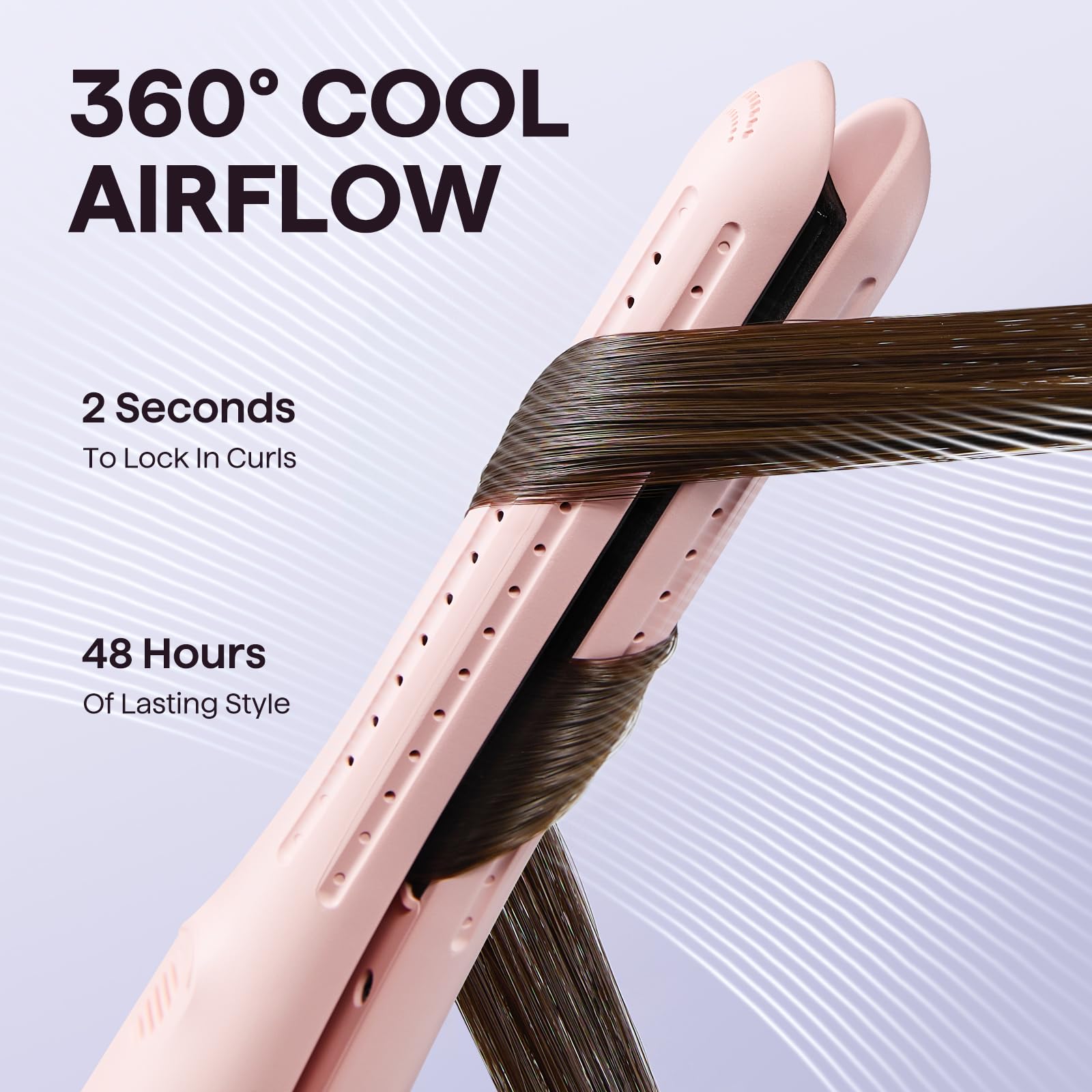 Wavytalk Cool Curl Pencil 0.65" Airflow Curling Iron for Short Hair & Pixie | 360° Cool Airflow Reduces Damage, Anti-scald, Precise Root Styling Control, 2-in-1 Small Flat Iron & Curler, Pink