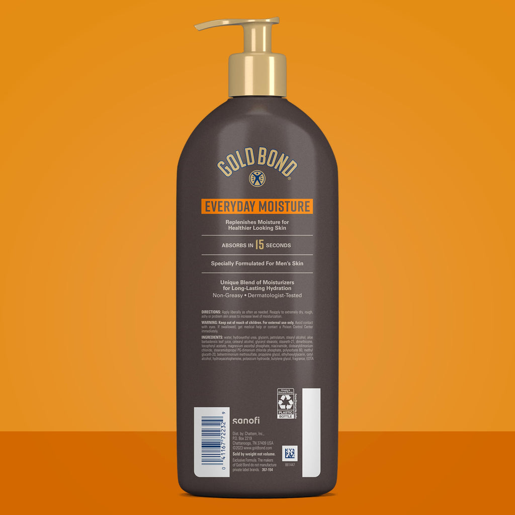 Gold Bond Men's Essentials Daily Body & Hand Lotion for Men, 24 oz | Everyday moisture with Vitamin C, hydrating lotion formulated for men's dry skin, value size, 24hr hydration