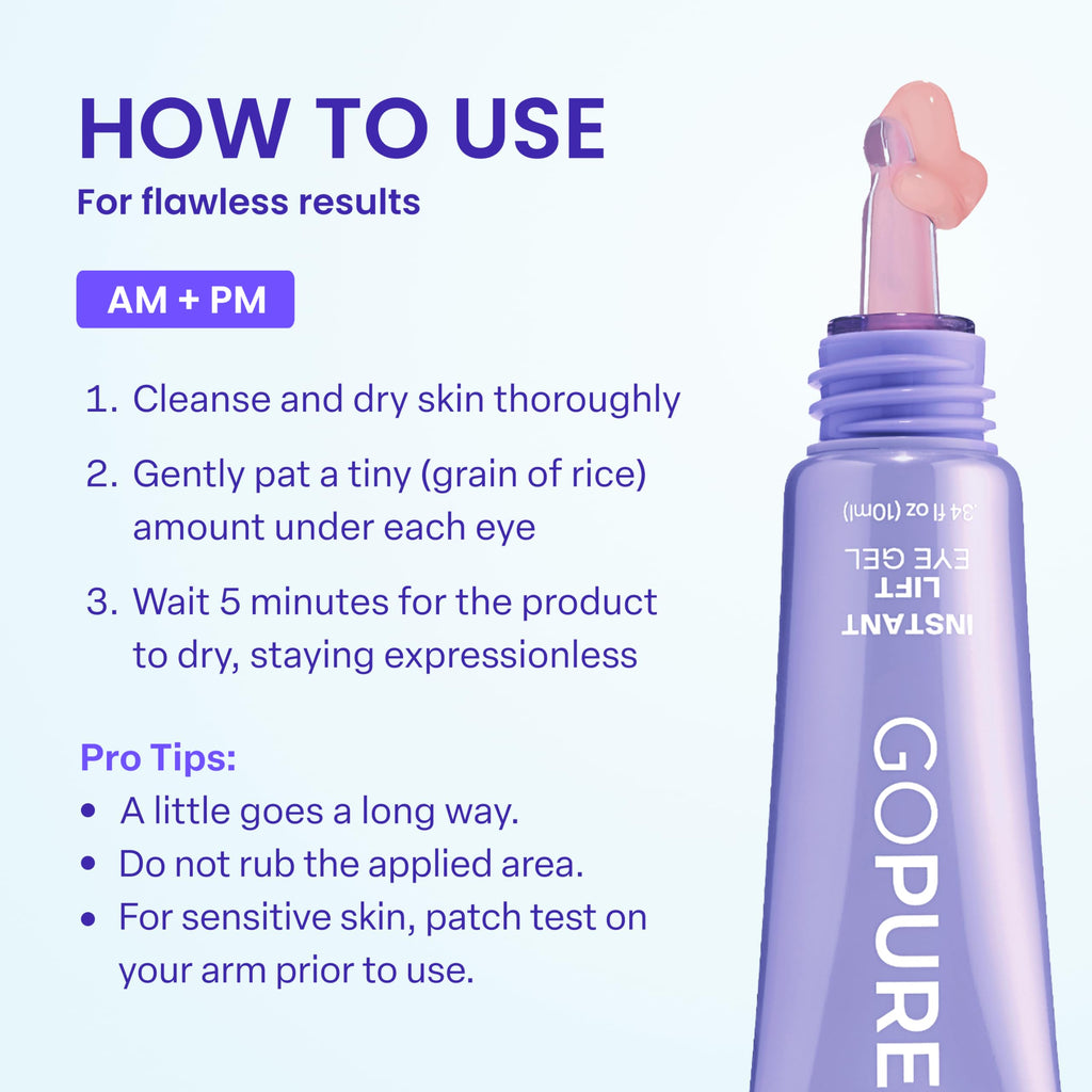 goPure NEW Instant Lift Eye Gel - To Imrove the look of Eye Bags, Wrinkles, Fine Lines and Dark Circles, Anti Aging Skin Care with MaxLift3 Biotech