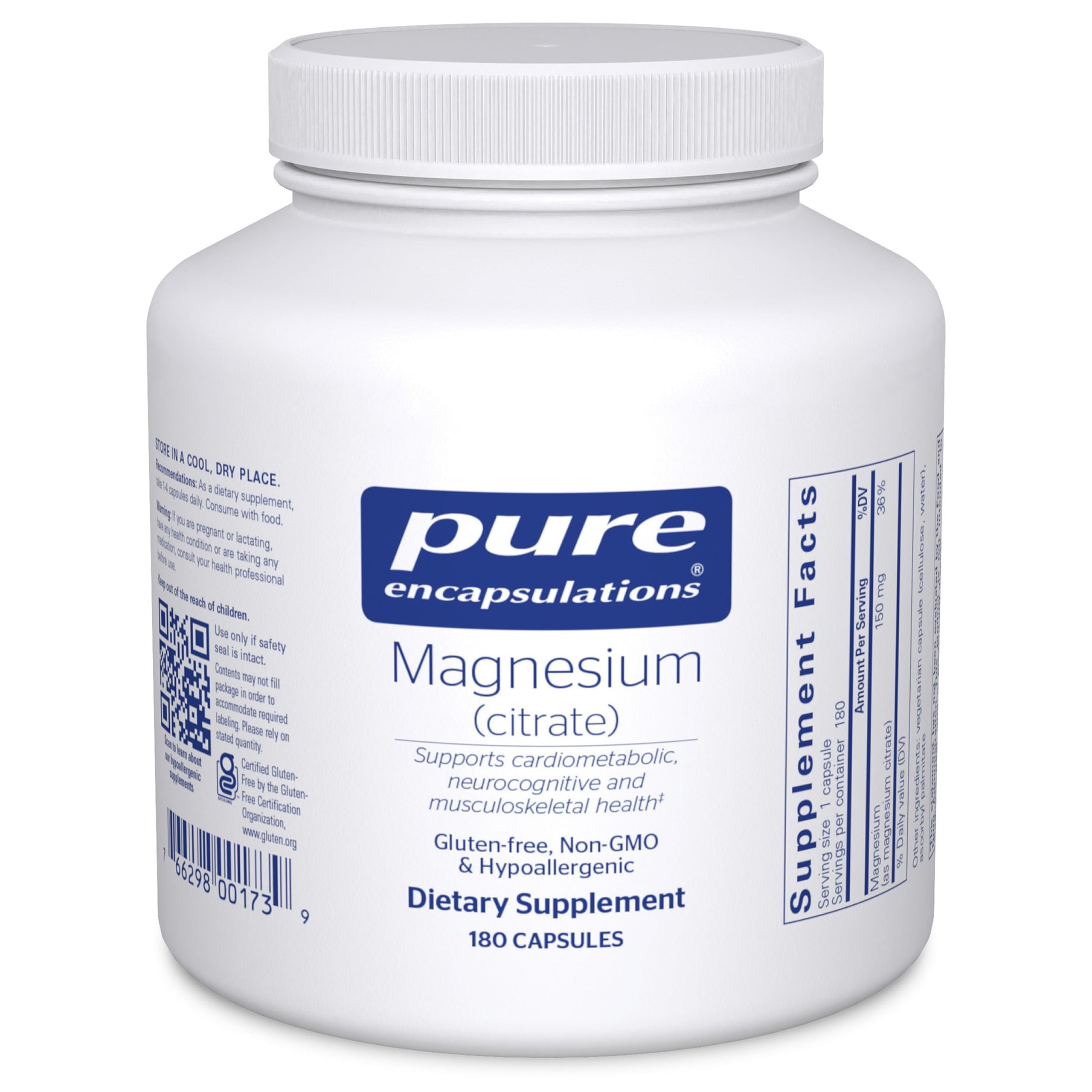 Pure Encapsulations Magnesium (Citrate), 90 Capsules | Supplement for Sleep, Heart Health, Brain Health, Bone Health, Energy, Muscles, and Metabolism*, with Premium Magnesium