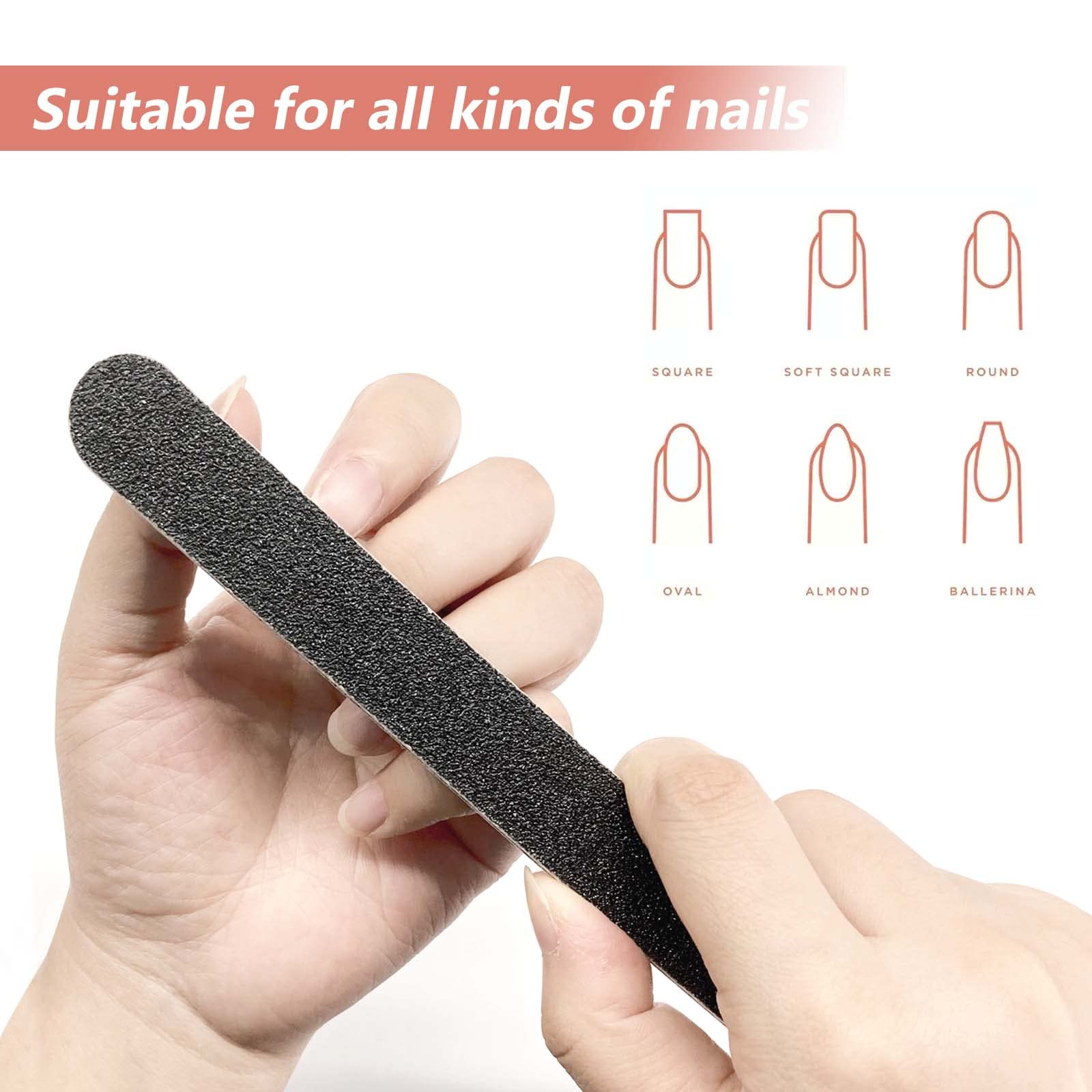 3 Pack Professional Emery Boards, 100/180 Grit Nail File for Acrylic and Natural Nails, Reusable, Black