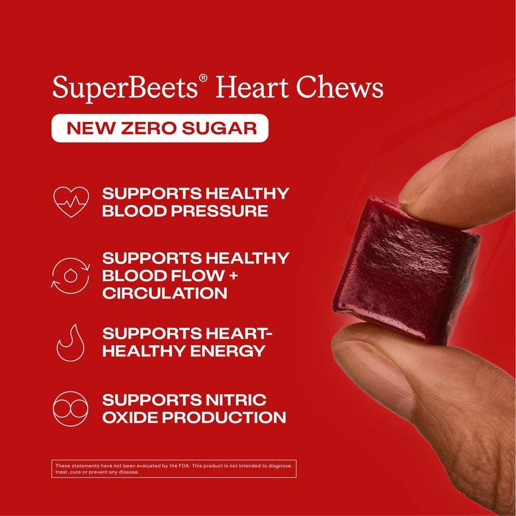 HumanN SuperBeets Heart Chews Zero Sugar, Pomegranate Berry Flavor, 180 Ct | Blood Pressure Support, Nitric Oxide Support, Heart Health & Energy, Non-GMO Beet Root Powder, Grape Seed Extract, Once Daily