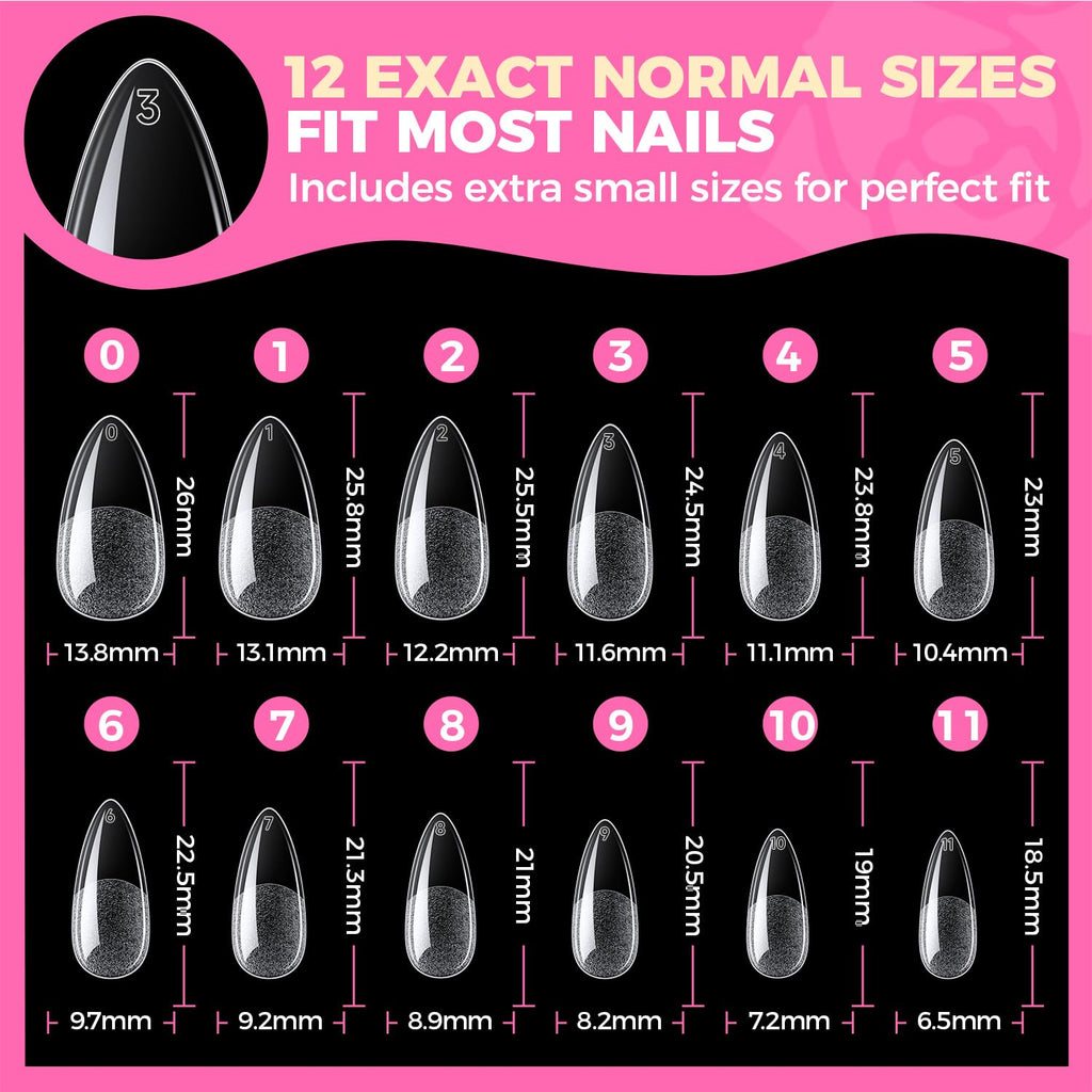 Buy now UNA GELLA Almond Gel Nail Tips, 504PCS Pre Etched Clear Fake Nails Tips Medium Almond Shape - 12 Sizes Full Cover Soft Acrylic Press On Nail Extensions No C Curve Gift for Diy at Home at indiglob india