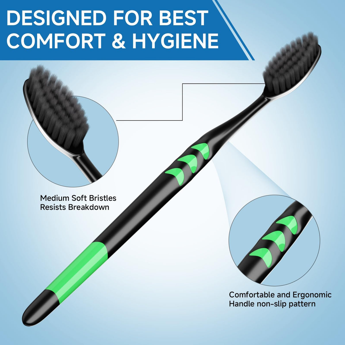 50 PCS Individually Wrapped Bulk Toothbrush Pack, Disposable Soft Bristle for Adult or Kid, Ergonomic Handle, Perfect for Travel, Hotel, Donation