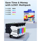 LC501 Ink Cartridges for Brother Printer MFC-J1360DW MFC-J1410DW