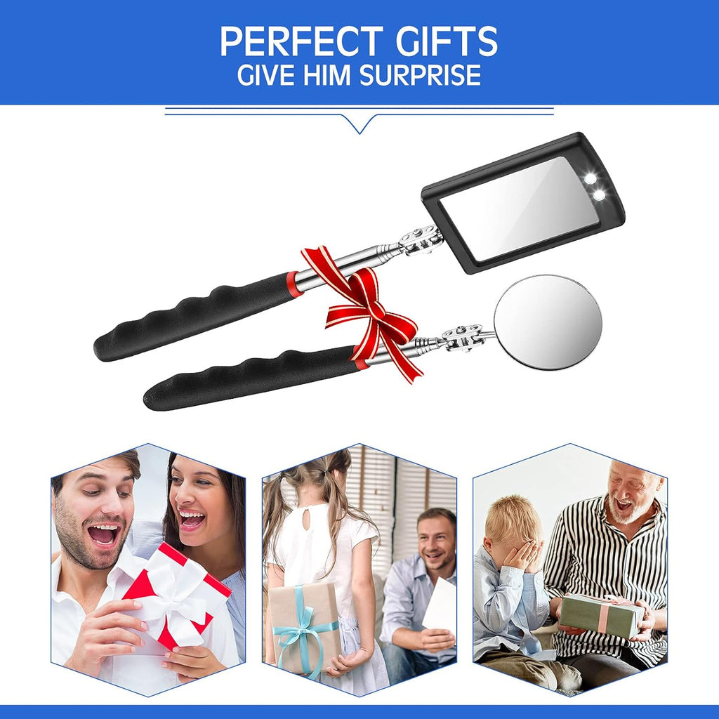 Buy now Frienda 2 Pieces Lighted Telescoping Inspection Mirror Flexible Retractable LED Automotive Extension Round Dental Mirror with Light Pickup Tools Valentine Birthday Gift for Men, Husband, Father at indiglob india