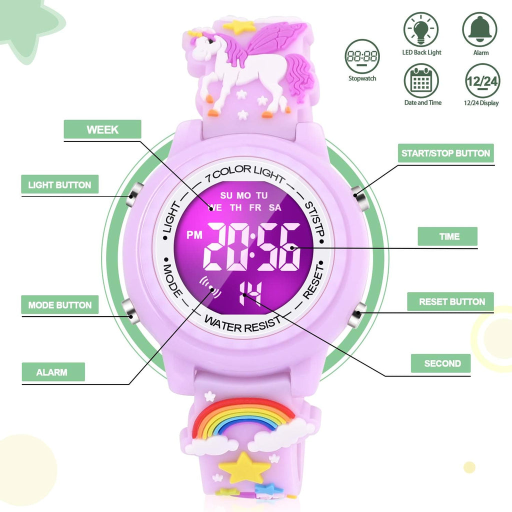 Buy now 3D Cartoon Waterproof Kids Watches with Alarm - Best Toys Gifts for Girls Age 3-10 at indiglob india
