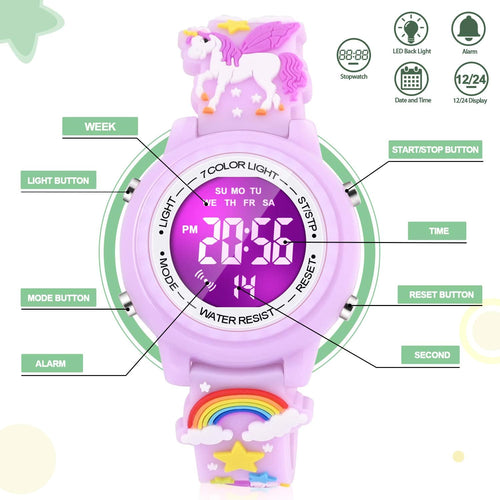 Buy now 3D Cartoon Waterproof Kids Watches with Alarm - Best Toys Gifts for Girls Age 3-10 at indiglob india