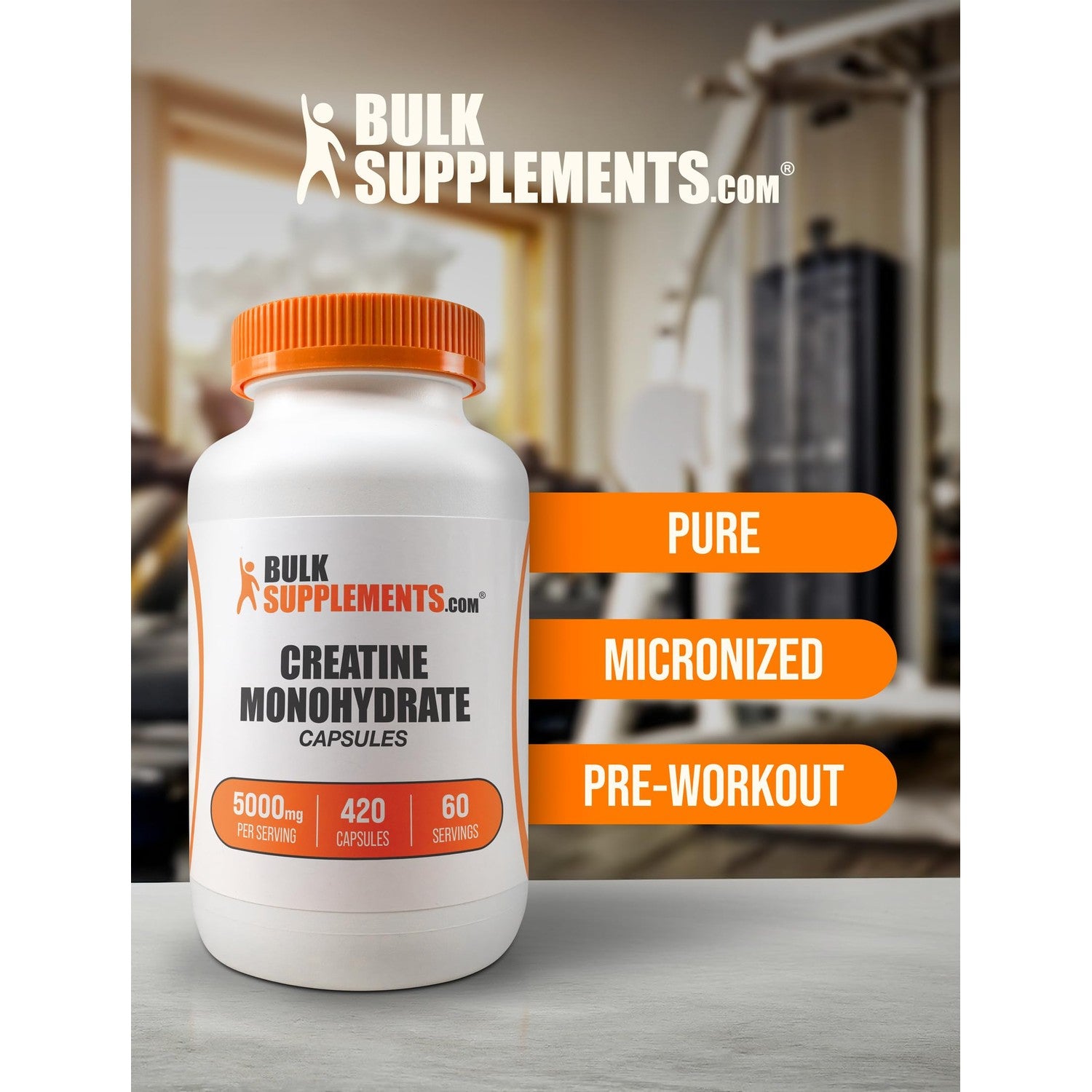 BulkSupplements.com Creatine Monohydrate Capsules - Micronized Creatine Pills - Gluten Free, 7 Capsules per Serving (5000mg), 420 Count (Pack of 1)