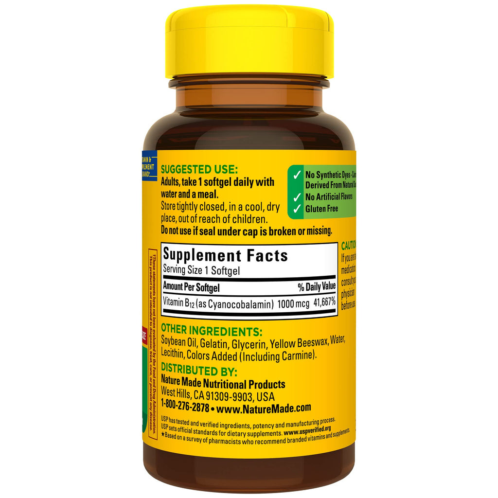 Buy now Nature Made Vitamin B12 1000 mcg, Dietary Supplement for Energy Metabolism Support, 150 Softgels, 150 Day Supply at indiglob india
